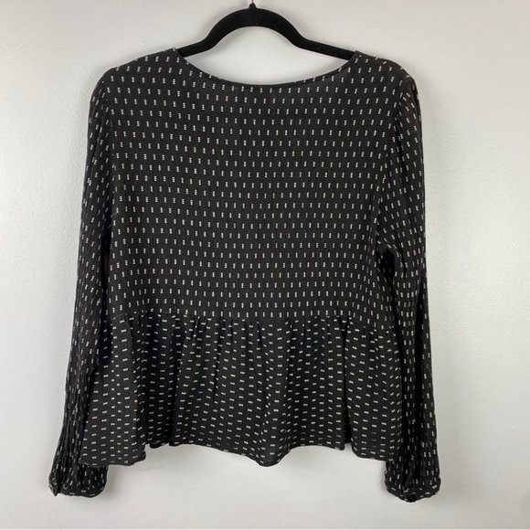 Paper Crane Black V Neck Peplum Blouse Medium - Picture 8 of 9